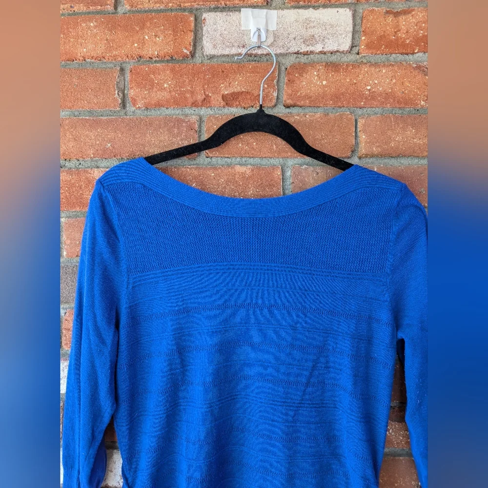 Sweater Blue Ribbed Crew Neck - Picture 4 of 12
